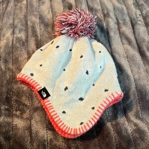 The North Face Kids Beanie - light blue and Pink with white and Navy flowers